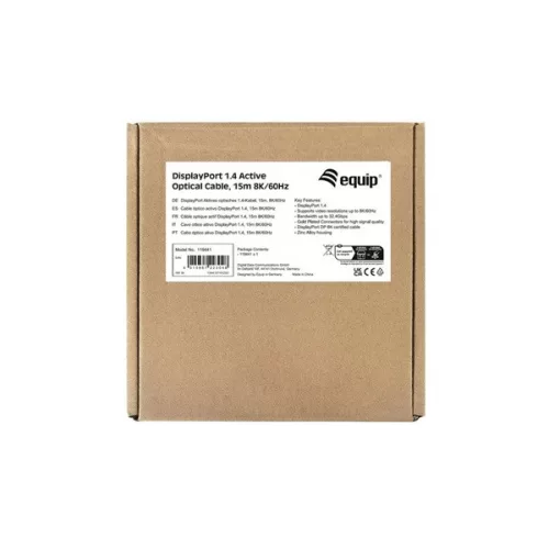 Equip Kábel - 119441 (Aktív, DisplayPort 1.4, apa/apa, 8K/60Hz, HDCP/HDR/DSC/MST, aranyozott, 15m)