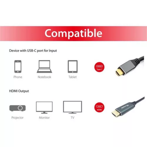 Equip Kábel - 133416 (USB-C to HDMI, apa/apa, 4K/60Hz, aluminium burkolat, 2m)