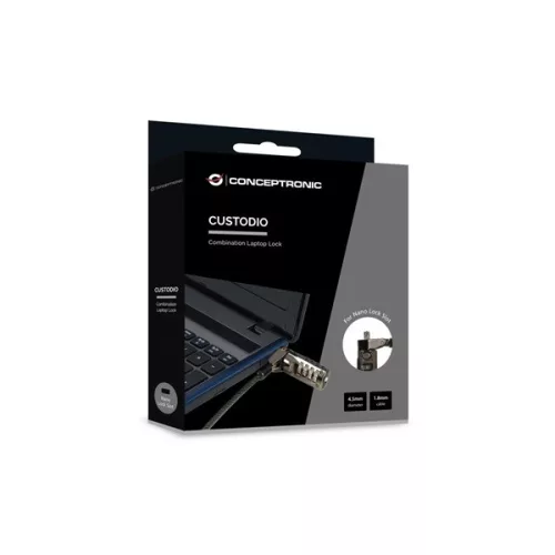 Conceptronic Notebook Kábelzár - CUSTODIO01BN  (Számzáras, Nano Security Slot, 1,8m)