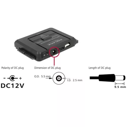 Delock HDD Dokkoló adapter - 61486 (2,5"-3,5"-5,25" Sata-IDE HDD > USB 3.0 csatlakozás; One click backup)