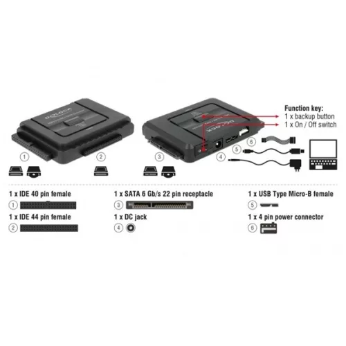 Delock HDD Dokkoló adapter - 61486 (2,5"-3,5"-5,25" Sata-IDE HDD > USB 3.0 csatlakozás; One click backup)