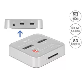   Delock Dokkoló állomás - 64138 (1 x M.2 NVMe SSD + 1 x M.2 SATA SSD számára SD Express (SD 7.1) kártyaolvasóval és klón