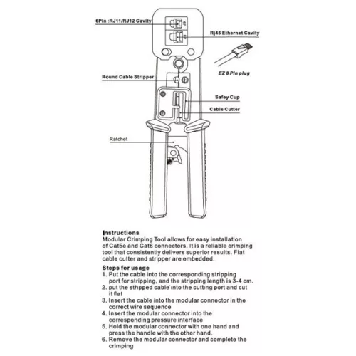 Equip Krimpelő fogó - 129410 (Univerzális, multi-moduláris)