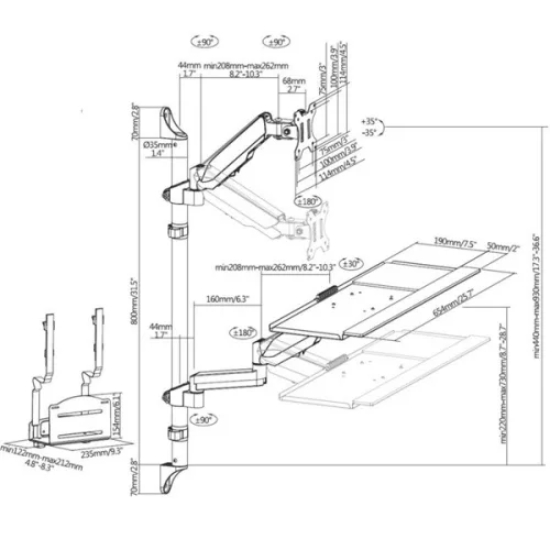 Equip Munkaállomás fali konzol - 650170 (17"-32", 1 monitor, dönthető, forgatható, Max.: 8kg, fekete)