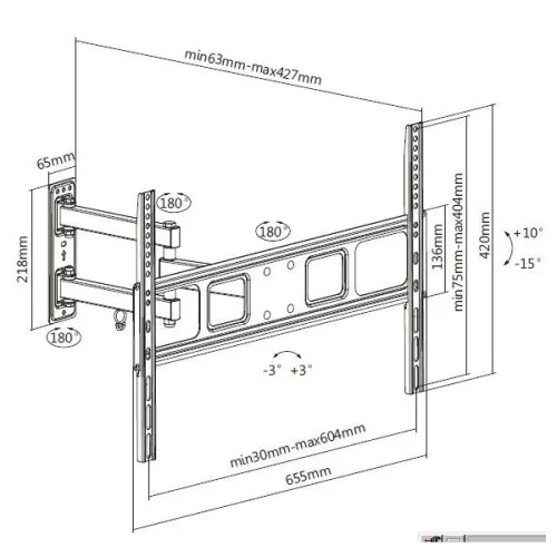 Equip TV Fali konzol - 650342 (37"-70", Max.: 35kg, dönthető, forgatható, fekete)