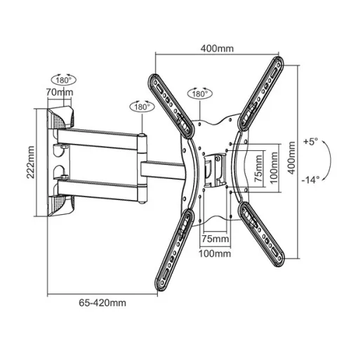 Equip TV Fali konzol - 650407 (23"-55", dönthető, forgatható, kihúzható, Max.: 30kg, fekete)