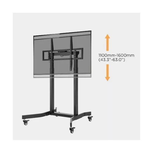 Equip TV állvány - 650632 (55"-100" álló, dönthető, állítható magasság, gurulós, motoros, Max.:120kg, fekete)