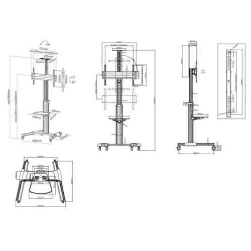 Manhattan gurulós TV állvány - 1db TV részére dönthető + polc + kameratartó (max.VESA:600x400)(37" - 86"-ig) 50kg teherb
