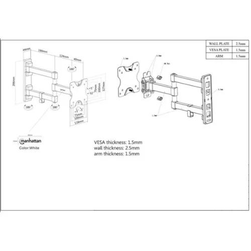 Manhattan TV állvány - Fali, dönthető, forgatható, TV állvány Fekete (max.VESA:100x100)(13"-27"-ig)