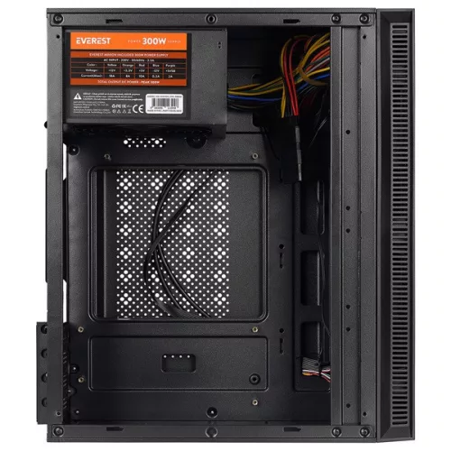 Everest Számítógépház - MINION Mesh PEAK 300W (fekete; 2x12cm LED venti, Micro ATX / MINI-ITX, 300W táp)