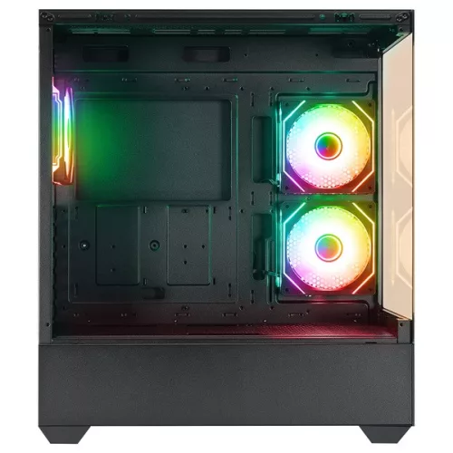 Rampage Számítógépház - CALIBRE (fekete; üveg; mATX; alsó táp; 3x120mm RGB, 1xUSB3.0 + 2xUSB2.0)