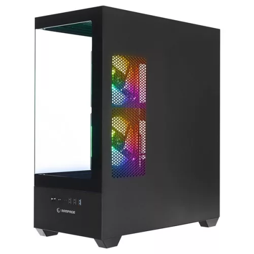 Rampage Számítógépház - CALIBRE (fekete; üveg; mATX; alsó táp; 3x120mm RGB, 1xUSB3.0 + 2xUSB2.0)
