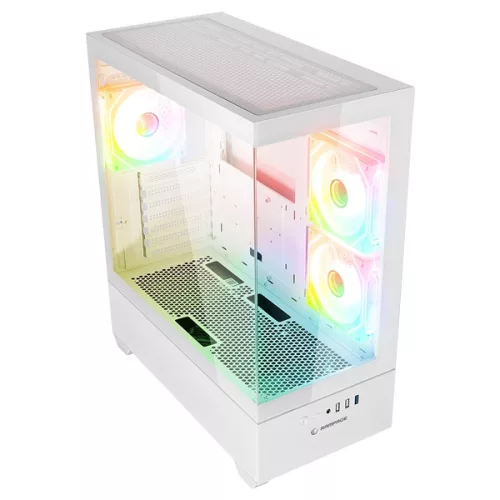 Rampage Számítógépház - CALIBRE (fehér; üveg; mATX; alsó táp; 3x120mm RGB, 1xUSB3.0 + 2xUSB2.0)