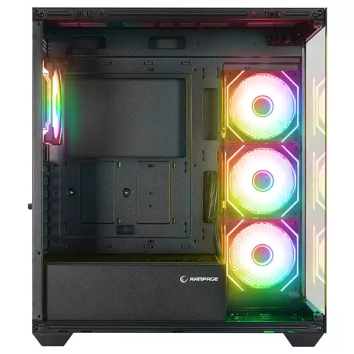 Rampage Számítógépház - HYDRA V4 (fekete; üveg; ATX; alsó táp; 4x120mm RGB, 1xUSB3.0 + 2xUSB2.0)