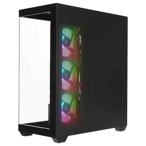 Rampage Számítógépház - HYDRA V4 (fekete; üveg; ATX; alsó táp; 4x120mm RGB, 1xUSB3.0 + 2xUSB2.0)