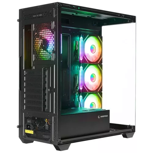 Rampage Számítógépház - HYDRA V4 (fekete; üveg; ATX; alsó táp; 4x120mm RGB, 1xUSB3.0 + 2xUSB2.0)