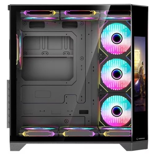 Rampage Számítógépház - NOVA (fekete; üveg; ATX; 9,17" TFT kijelző, 7x120mm RGB, 1xUSB3.0 + 1xUSB2.0)