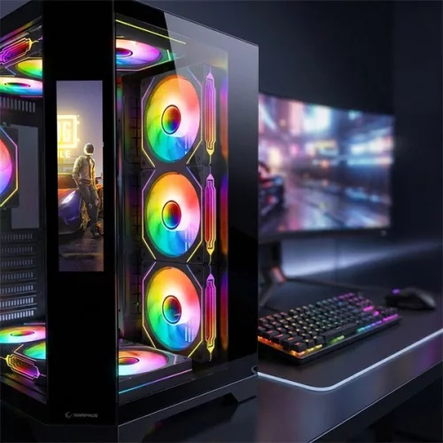 Rampage Számítógépház - NOVA (fekete; üveg; ATX; 9,17" TFT kijelző, 7x120mm RGB, 1xUSB3.0 + 1xUSB2.0)