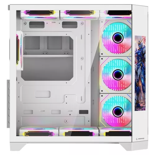 Rampage Számítógépház - NOVA (fehér; üveg; ATX; 9,17" TFT kijelző, 7x120mm RGB, 1xUSB3.0 + 1xUSB2.0)