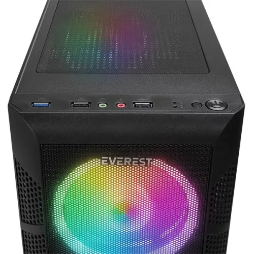 Everest Számítógépház - CREST V1 (fekete; üveg; ATX; alsó táp; 4x120mm RGB, 1xUSB3.0 + 2xUSB2.0)