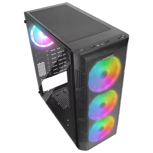 Everest Számítógépház - CREST V1 (fekete; üveg; ATX; alsó táp; 4x120mm RGB, 1xUSB3.0 + 2xUSB2.0)