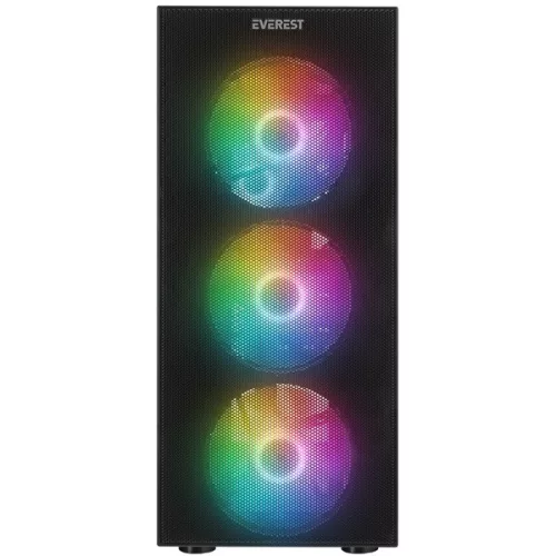 Everest Számítógépház - FACED V1 (fekete; üveg; ATX; alsó táp; 4x120mm LED; 1xUSB3.0 + 2xUSB2.0)