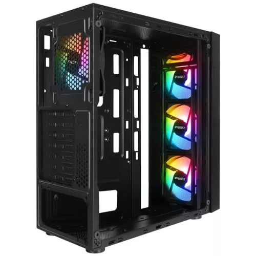 Everest Számítógépház - FACED V1 (fekete; üveg; ATX; alsó táp; 4x120mm LED; 1xUSB3.0 + 2xUSB2.0)