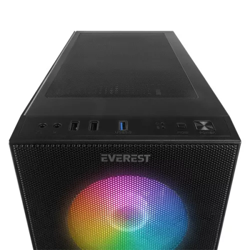 Everest Számítógépház - FACED V1 (fekete; üveg; ATX; alsó táp; 4x120mm LED; 1xUSB3.0 + 2xUSB2.0)