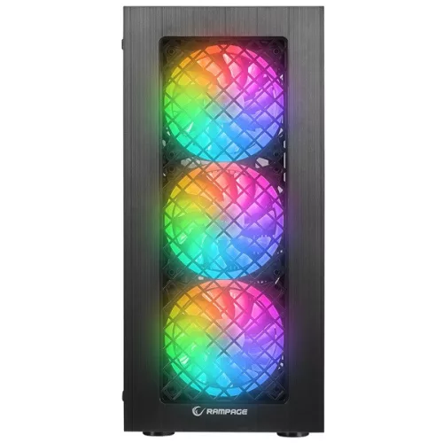 Rampage Számítógépház - PLAID V1 (fekete; üveg; ATX; alsó táp; 4x120mm RGB, 1xUSB3.0 + 2xUSB2.0)