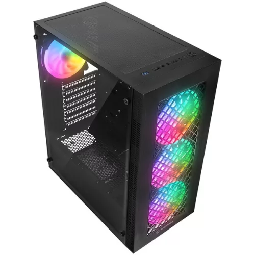 Rampage Számítógépház - PLAID V1 (fekete; üveg; ATX; alsó táp; 4x120mm RGB, 1xUSB3.0 + 2xUSB2.0)