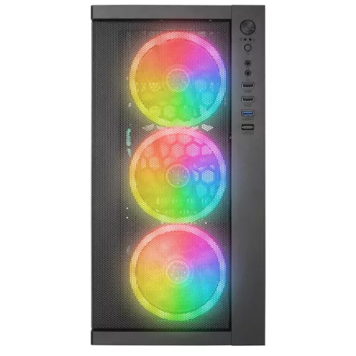 Rampage Számítógépház - VEGA V2 (fekete; üveg; mATX; alsó táp; 4x120mm RGB, 1xUSB3.0 + 2xUSB2.0)