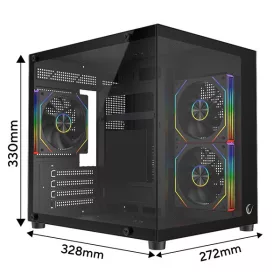   Rampage Számítógépház - LUMID (fekete; ablakos; mATX, alsó táp, 3x120mm A-RGB)