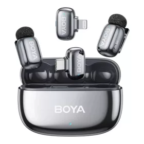   BOYA Mikrofon - mini 2-01-Space Gray ((Vezeték nélküli, AI zajszűrő, szürke, 2TX+2RX, Lightning, USB-C)