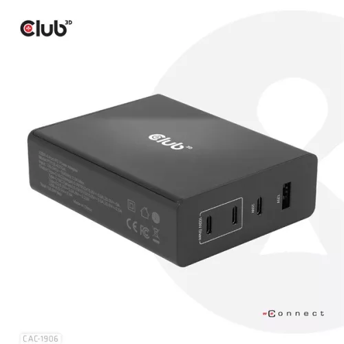 Club 3D Hálózati Adapter - CAC-1906 (132W GaN, 2x USB-A, 2x USB-C, PD3.0, 4 csatlakozó)