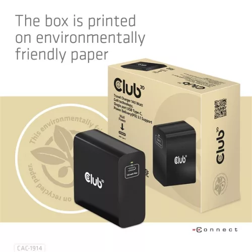 Club 3D Hálózati Adapter - CAC-1914EU (140W, GaN USB-C, PD 3.1)