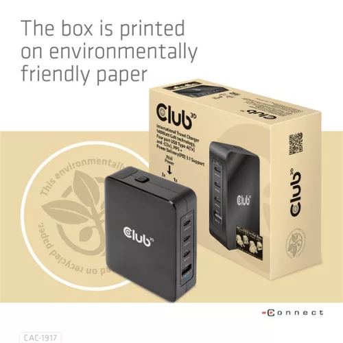 Club 3D Hálózati Adapter - CAC-1917 (140W GaN, 3x USB-C, 1x USB-A, PD3.1, 4 csatlakozó)