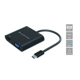   Conceptronic Notebook Dokkoló - DONN09B (USB-C to HDMI+VGA+USB-A+AUX, fekete)