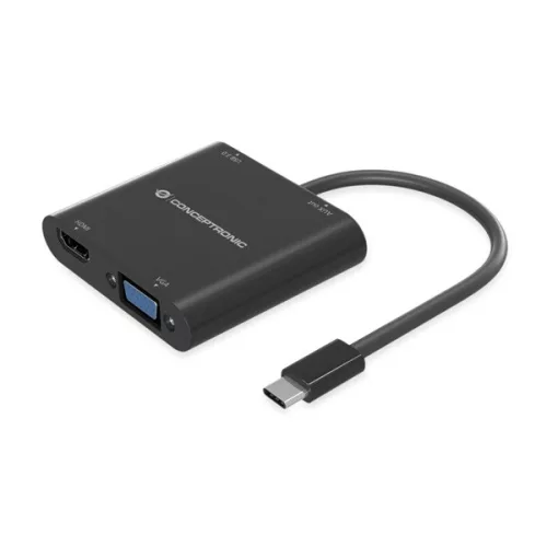 Conceptronic Notebook Dokkoló - DONN09B (USB-C to HDMI+VGA+USB-A+AUX, fekete)