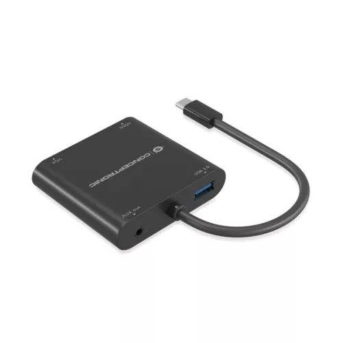 Conceptronic Notebook Dokkoló - DONN09B (USB-C to HDMI+VGA+USB-A+AUX, fekete)