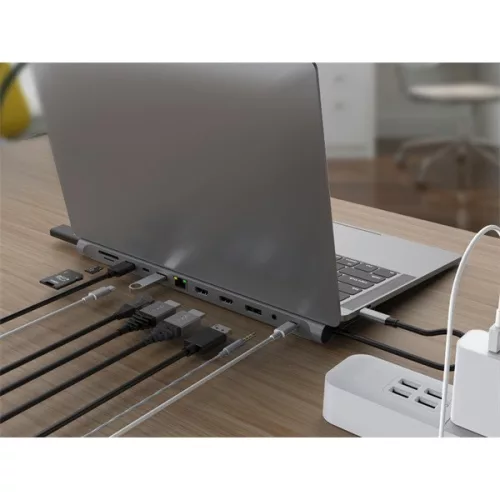 Conceptronic Notebook Dokkoló - DONN17G (USB-C to HDMI/DP/USB-C PD/USB-C data/USB 3.0/USB 2.0/SD/TF/GbE/AUX)