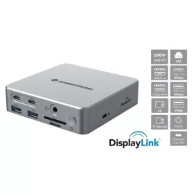   Conceptronic Notebook Dokkoló - DONN25G (USB-C to HDMI/DP/USB-C PD/USB-A/SD/TF/RJ45/Audio)