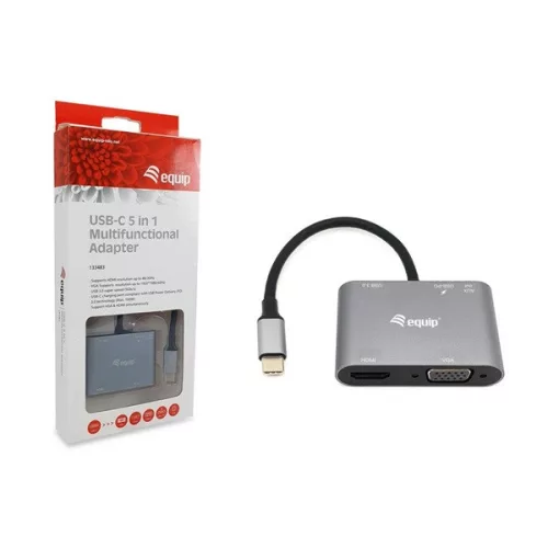 Equip Notebook Dokkoló - 133483 (Bemenet: USB-C, Kimenet: USB-C PD:100W/HDMI/VGA/USB3.0/AUX)