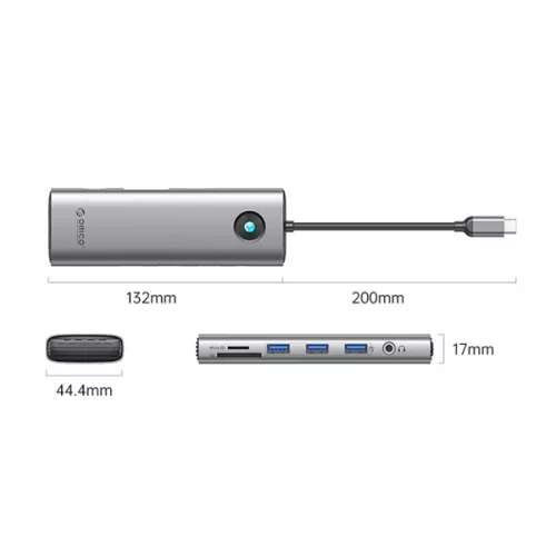Orico Notebook Dokkoló - PW11-10P-GY (Bemenet: USB-C, Kimenet: HDMI/VGA/USB-A+C/PD100W/RJ45/Kártyaolvasó/3.5mm Jack)