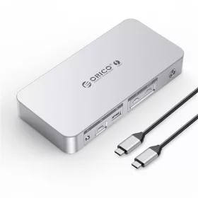   Orico Notebook Dokkoló - TB4-SV (Bemenet: Thunderbolt, Kimenet: HDMI/DP/3,5mm Jack/RJ45/USB-A+C/PD85W, sötétszürke)