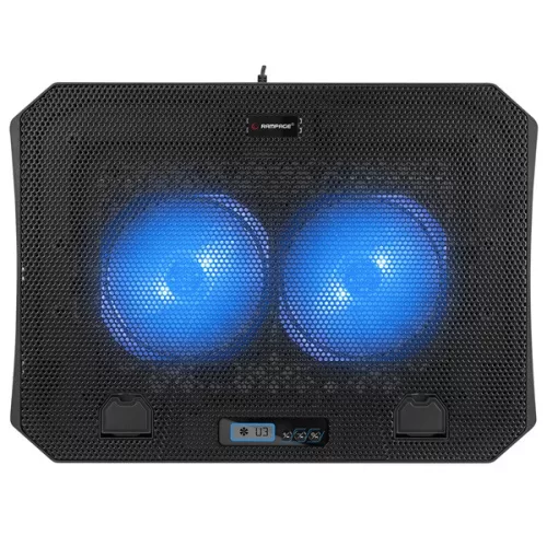 Rampage Notebook Hűtőpad 17"-ig - AD-RC44 SNOW (max 22 dbA, 86,6 m3/h, fém rács; 2x15cm venti, 2xUSB, LCD kijelző)