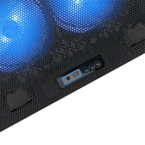 Rampage Notebook Hűtőpad 17"-ig - AD-RC44 SNOW (max 22 dbA, 86,6 m3/h, fém rács; 2x15cm venti, 2xUSB, LCD kijelző)