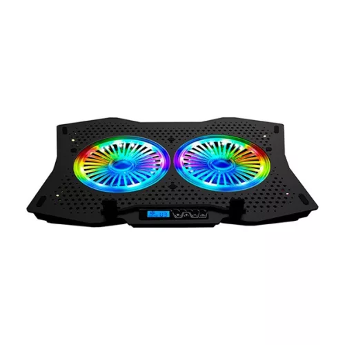 Rampage Notebook Hűtőpad 17"-ig - AD-RC9 TORNADO (20dB; 2*11,5cm venti, 1200rpm, RGB LED) Fekete
