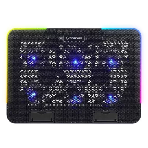 Rampage Notebook Hűtőpad 15,6"-ig - SIXPOWER R9 (fém rács; 6xventi, RGB, 2xUSB-A, kék LED)