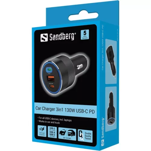 Sandberg szivargyújtós töltő - Car Charger 3in1 130W USB-C PD