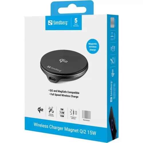 Sandberg Telefon töltő - Wireless Charger Magnet Qi2 15W